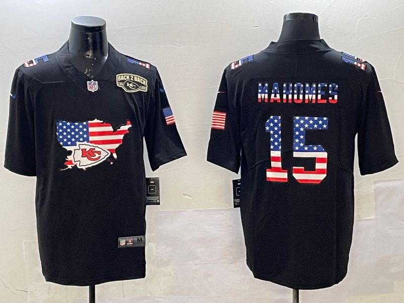 Men Kansas City Chiefs 15 Mahomes Black national flag 2025 Nike Vapor Limited NFL Jersey style 5